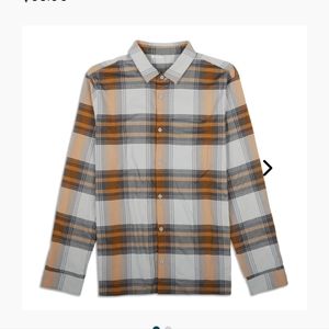 Lululemon button down Men's shirt Flannel  Plaid Orange/ Gray